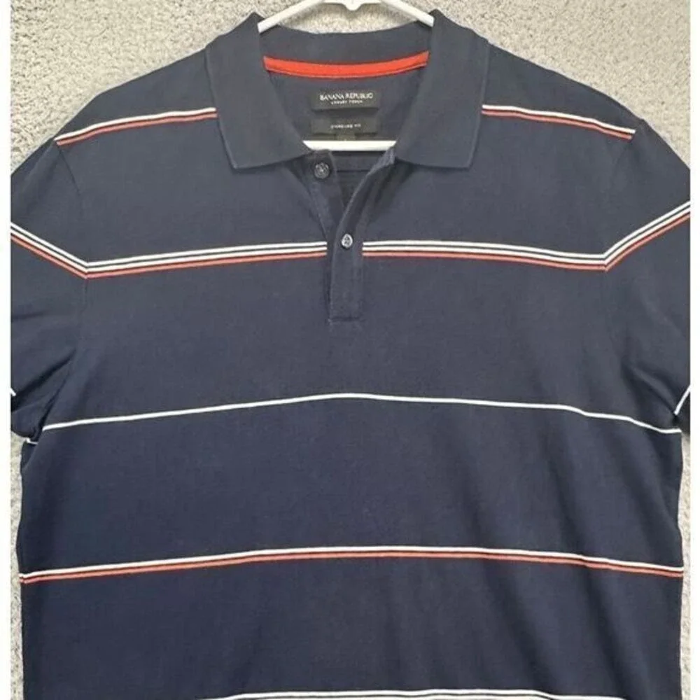 Banana Republic Shirt Men Large Blue Stripe Polo Luxury Touch Standard Fit Rugby